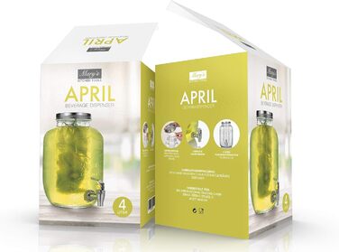 Диспенсер для напоїв Mary's Kitchen Tools, 4 л, скляний з фруктовим фільтром і краном, для води, лимонаду, соку, боулів, у стилі банки для консервування