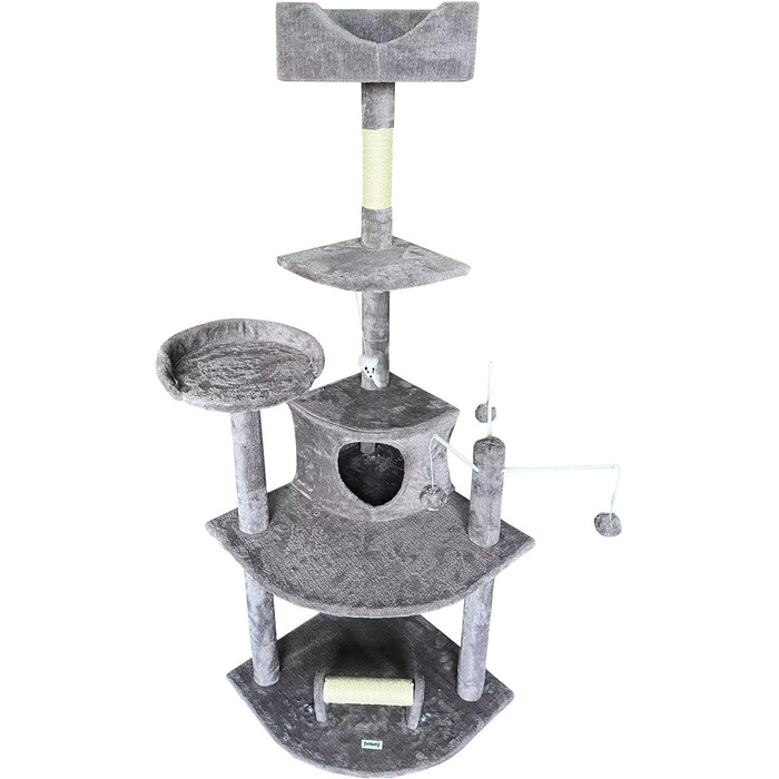 Кігтеточка для котів ESTEXO, 163 см, сірий колір. Ігровий комплекс, кріпиться до стіни, для котів