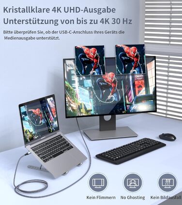 Кабель USB-C на HDMI 4K 2м, USB Type-C - HDMI, плетені, Thunderbolt, сумісний з iPhone, MacBook, iMac, iPad, Samsung, Dell