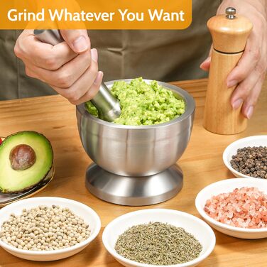 Ступка з товкачиком Sopito, нержавіюча сталь, 380 мл, діаметр 10 см - для спецій та трав