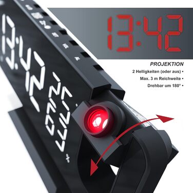 CSL - Digital Radio Alarm Clock – Projection Alarm Clock – 7 Buttons – 2 Alarms – Projection and Light – Auto Dimmer - 15 FM Radio Stations Memory – Temperature and Humidity Display - with Power Adapter