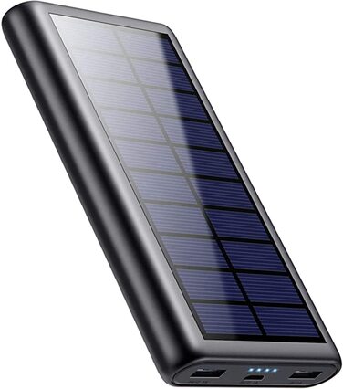 Повербанк сонячний 26800mAh з USB-C, PD3.0A 15W, 3 виходи – для iPhone, Huawei, Samsung (Чорний)