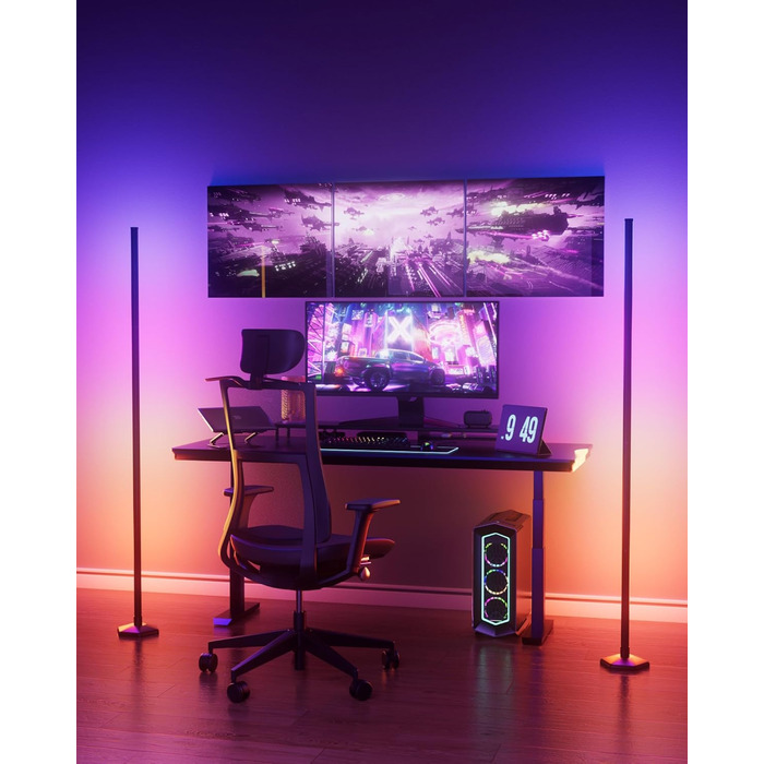 LED-підлогова лампа WISIMMALL з RGBIC підсвічуванням, 170 см, диммування, керування пультом/додаток, 16 млн кольорів, 300 режимів, музичний синхронізатор для вітальні, спальні, ігрової кімнати