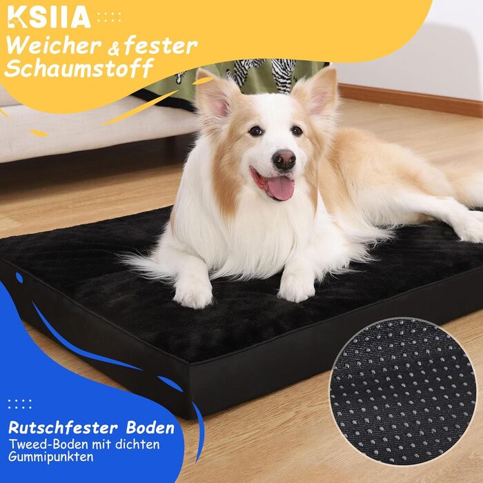 KSIIA Orthopedic Dog Bed for Large Dogs, XL Washable Dog Cushion Fluffy Dog Mat Dog Mattress with Removable Cover in 105x70x8cm (L 105 x W 70 x H 8 cm, Black)