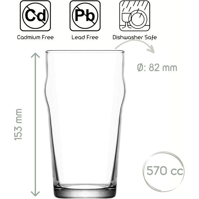 LAV Premium Pint Beer Glasses, 6-Piece Set, 570ml, 100% LEAD-FREE Pint Glasses, Craft Beer Glasses Set, Beer Glass, Beer Glasses, Bier Glas, Bierglaeser, Water Glasses, Long Drink Glasses, Juice Glasses