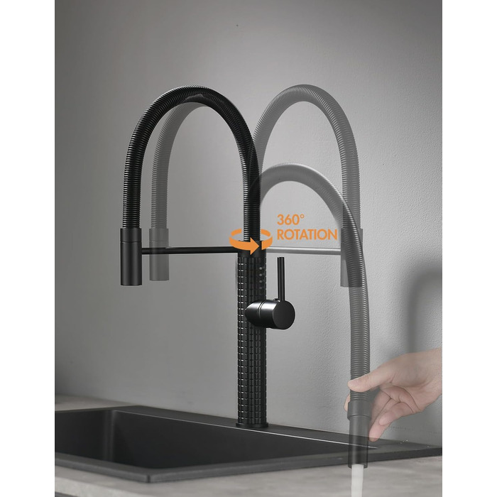 Чорний кухонний змішувач TIMACO висувний, 360° поворотний, для кухонної мийки | Змішувач для кухні