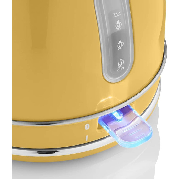 Електричний чайник Swan Retro SK14630YELN, 1.8 л, жовтий, з автовимкненням, бездротовий, з нержавіючої сталі, 3000 Вт