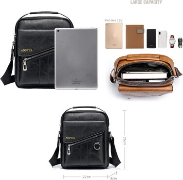Чоловіча сумка на плече ANPTER з натуральної шкіри: стильна чоловіча сумка-месенджер, сумка через плече, кросбоді, вінтаж, чорна