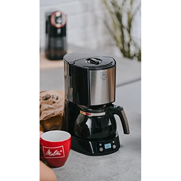 Кавомашина Melitta Enjoy Top з таймером, 10 чашок, чорний колір, скляна колба, функція Tropfstopp