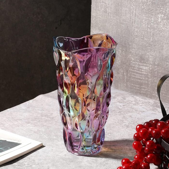 Скляна ваза для квітів Blumenvase Glas, 24 см, кришталева ваза, сучасний дизайн, велика ваза для букетів тюльпанів, декор для дому, подарунок на весілля, день матері (Бохо, кольорова)