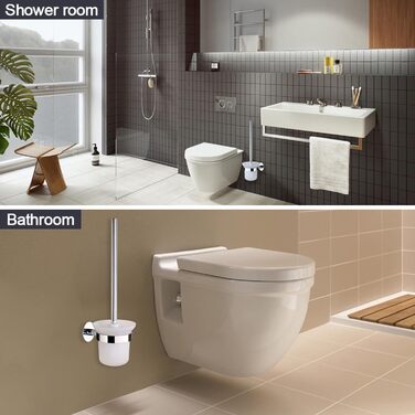 Набір для чищення унітазу GERUIKE з керамічним тримачем (сірий матовий, хром-срібло)