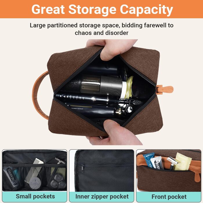 Чоловічий дорожній туалетний набір Elviros: водонепроникний, з PU-шкіри, велика місткість, для подорожей та ванної кімнати (Колір: Коричневий)