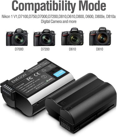 Акумулятори EN-EL15 (2 шт) та зарядний пристрій Dual LED USB для Nikon Z6, Z7, Z8, D7500, D7000, D850 та ін.