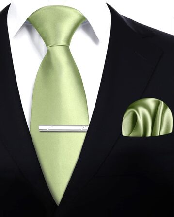 HISDERN Комплект краваток для чоловіків: класична однотонна краватка, кишеньковий хустинка та краватки-затискач (одно розмір, салатовий)