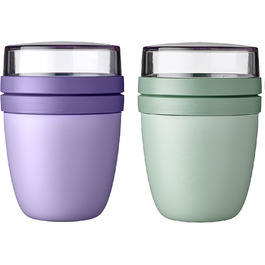 Mepal | Lunchpot Ellipse Mixed Mini | Vivid Lilac + Nordic Sage | To-go muesli cup | Partition for yogurt & muesli | 300 ml + 120 ml | Suitable for freezer, microwave & dishwasher