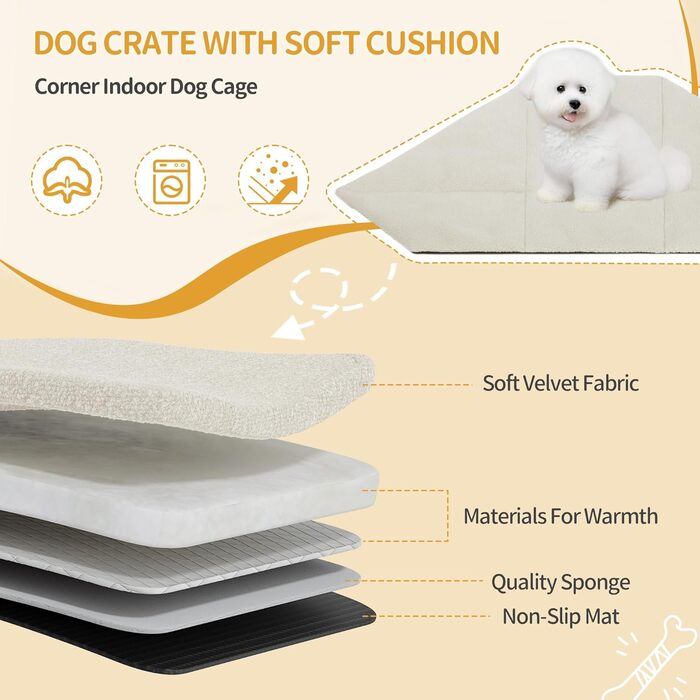 Клітка для собак Hzuaneri Eck-Hundekäfig: зручна собача будка з подушкою та розсувними дверима, 107 x 59,6 x 64 см, білий колір, DFC85903W