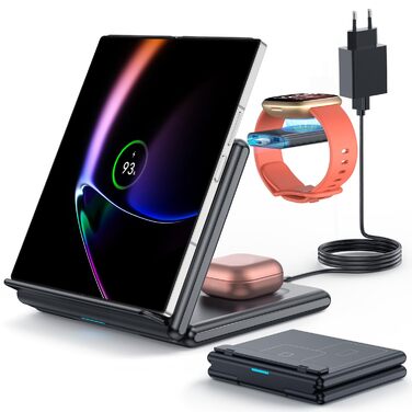 Бездротова зарядка GEEKERA 3-в-1 для Samsung Galaxy, Fitbit та Galaxy Buds (Чорний)