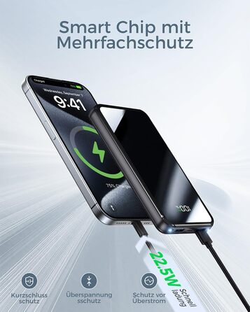 Портативний акумулятор Power Bank 26800mAh з LED дисплеєм, швидкою зарядкою 22.5W USB-C PD3.0 & QC4.0, чорний. Сумісний з iPhone 16 Pro Max, Galaxy S25 Edge/S24, планшетами