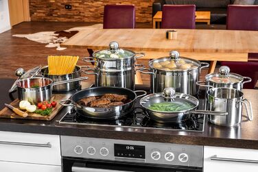 Karcher 14-Piece Stainless Steel Cookware Set with Glass Lids - Induction Compatible