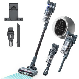 Бездротовий акумуляторний пилосос Klarstein без мішка з 4-ступеневим фільтром E12 EPA, для шерсті тварин, килима та твердих підлог, вертикальний пилосос без мішка з насадкою для підлоги 180° (сірий)