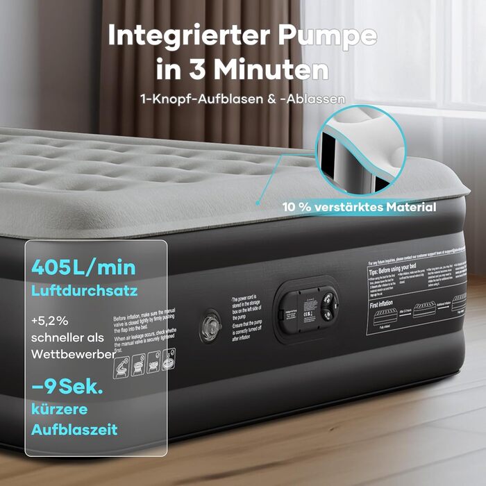 Надувний матрац OlarHike для кемпінгу та дому - 200x90x46 см, самонадувний, з помпою