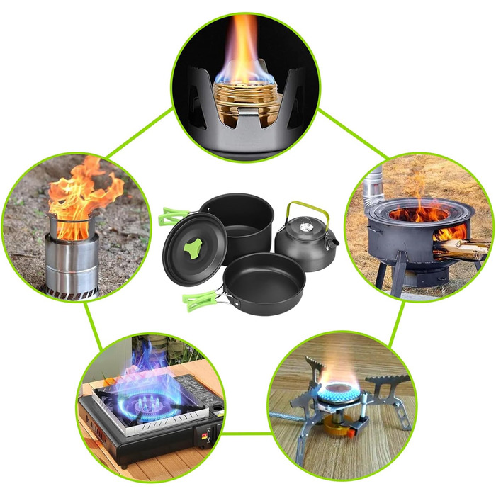 Набір посуду для кемпінгу на 17 частин: набір для приготування їжі на природі, пікніків, риболовлі та походів (2-3 особи)