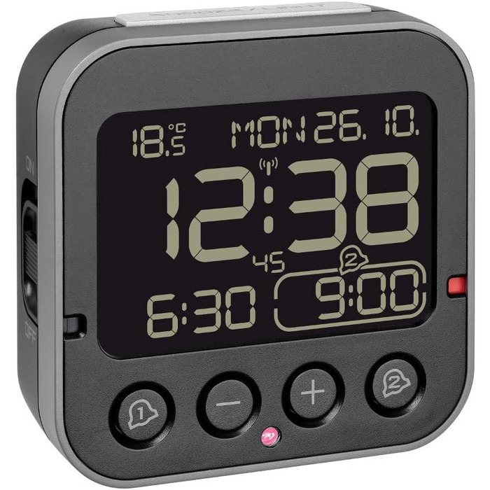 TFA Dostmann 60.2552.01 Bingo 2.0 Digital Radio Alarm Clock with Temperature Display and Negative Display (Black Negative Display with Batteries)