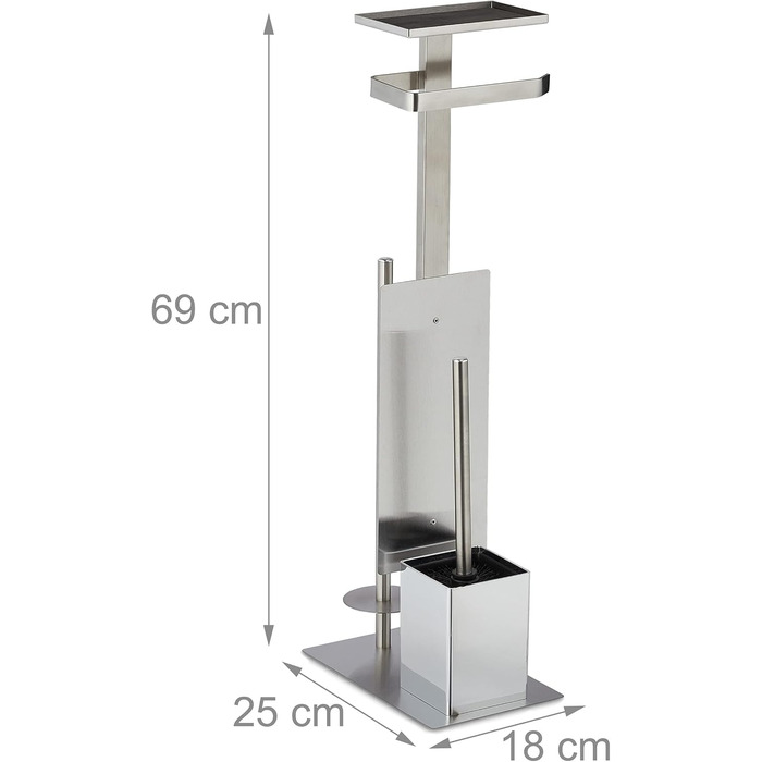 Набір для ванної кімнати Relaxdays з тримачем для туалетного паперу, щіткою для унітазу та підставкою, з полицею, 69x25x18 см, сріблястий