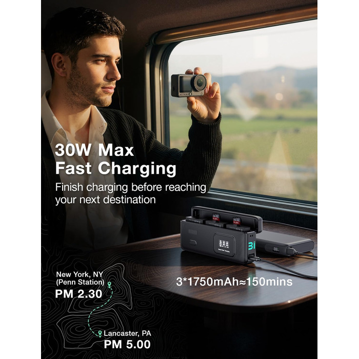 Зарядний пристрій llano AC3 30W та набір з 3-х акумуляторів 1950mAh для Insta360 Ace Pro 2 / Ace Pro, швидка зарядка PD, LED-індикація, кейс для зберігання