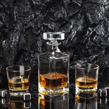 Square Whiskey Decanter Set with 2 Glasses in Box - Scotch, Whiskey, Wine Decanter Set for Men & Women, Father, Colleagues, Lovers - 3 Piece Set