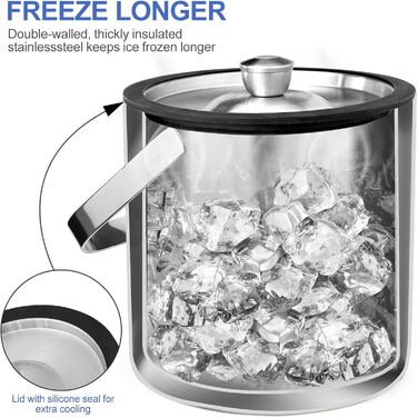 Ейскюбель з кришкою та лопаткою з нержавіючої сталі: ізольований ейскюбель для льоду, пива, секту, вино, напої, фрукти (2,2л)