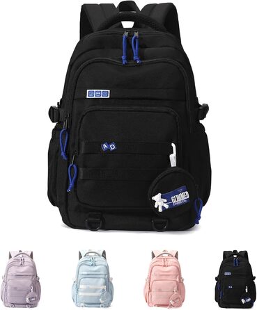 Шкільний рюкзак для дівчаток-підлітків, водонепроникний, легкий, великої місткості, модний, для школи або подорожей (чорний)