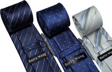 Краватка чоловіча Barry.Wang Paisley, шовкова, блакитно-сріблясті смуги + нагрудна хустка + запонки, комплект