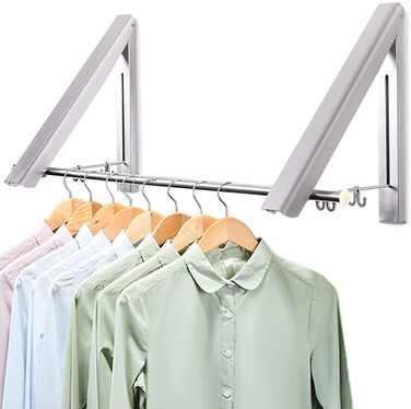 LIVEHITOP Folding Wall Clothes Rack 2 Pack Space-Saving Aluminum Clothes Hooks with Rod and Clothes Hanger Hooks Holder for Bedroom Bathroom Balcony Indoor Outdoor