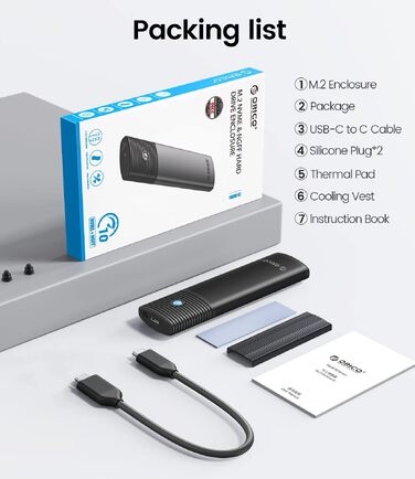Зовнішній корпус-адаптер ORICO для M.2 NVMe та SATA SSD, USB 3.2 Gen 2 10Gbps, PCIe/NGFF B+M Key (2230/2242/2260/2280), алюмінієвий, без інструментів, PWDM2-BK, чорний