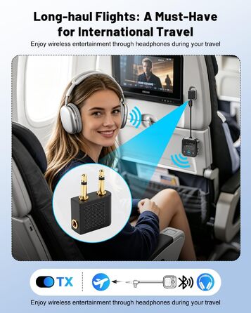 Bluetooth-адаптер 6.0 2-в-1 для літака та авто: ресивер та трансмітер для навушників, AirPods та колонок