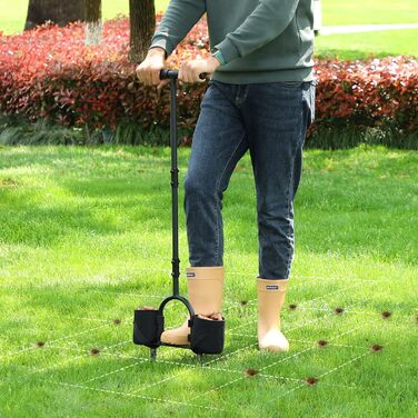 Ohuhu Aerator for Lawns, Lawn Aerator, Core Aerator with Storage Bag and Cleaning Tool, Heavy-Duty T-Handle Lawn Aerator for Compacted Soil Lawn Care