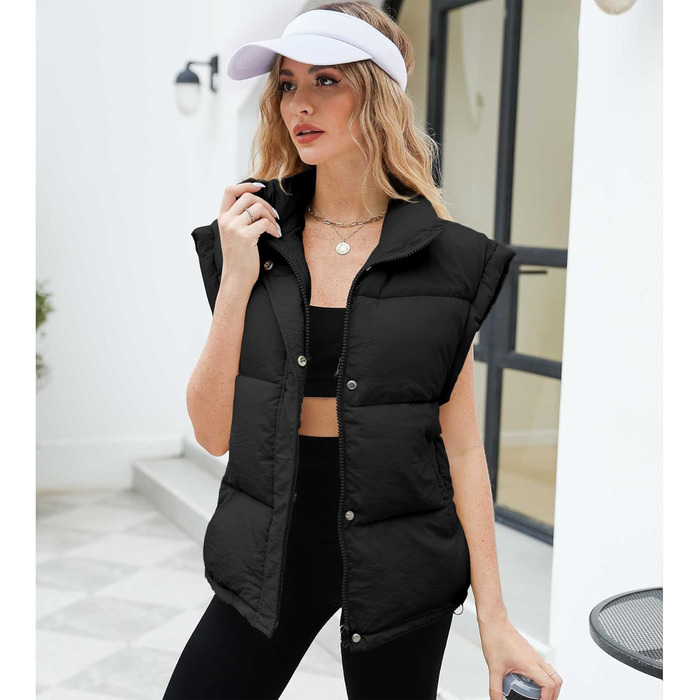 Жіноча пухова жилетка Ainangua з коміром-стійкою, на блискавці, без рукавів, тепла, чорна (XXL)