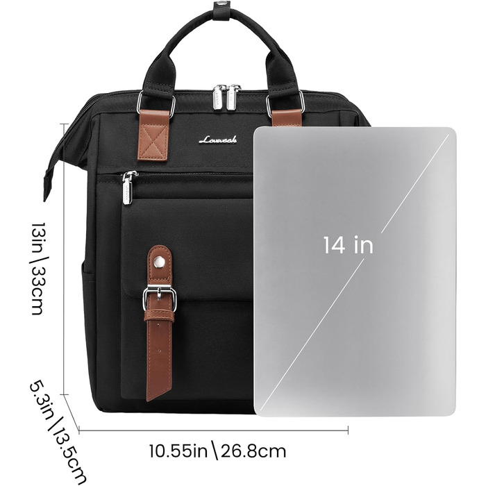 LOVEVOOK Рюкзак жіночий великий, водонепроникний, для подорожей, ручної поклажі, з відділенням для ноутбука 14 дюймів, чорно-коричневий