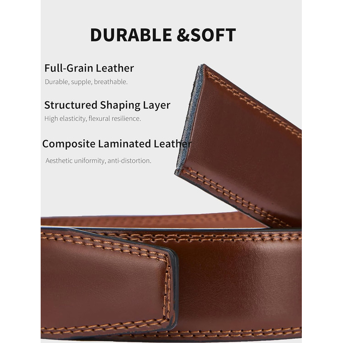 Чоловічий шкіряний ремінь на пряжці, 3,5 см, регульований, для джинсів, комфортна посадка (46-52W, C-tan)