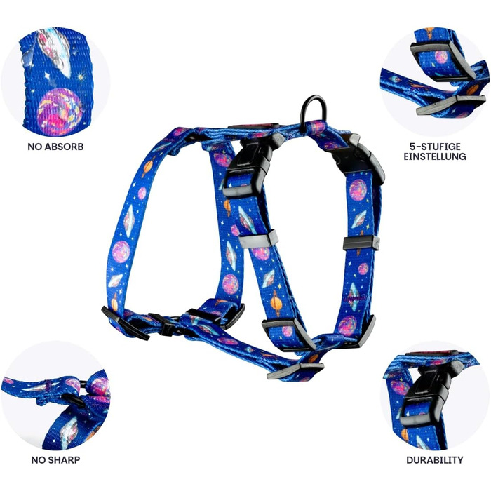 Шлейка для собак середніх порід | Не вбирає вологу | Регульована | З контролем | Легка класична шлейка для собак | Dog Harness - M (Cosmic Bloom, S - виміряйте собаку)