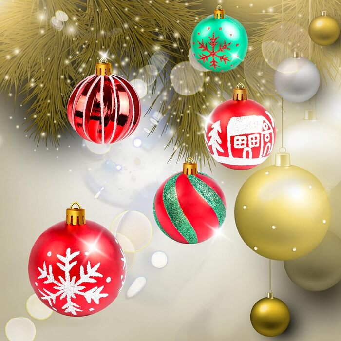 Набір прикрас на ялинку 44 шт: блакитні та срібні кулі різних розмірів (6см та 3см) для ялинки, внутрішнє та зовнішнє використання, декор для ялинки (червоний/зелений)