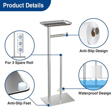 Настінний тримач для туалетного паперу з полицею, хромований, з місцем для 4 запасних рулонів