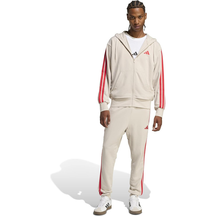 Чоловіча толстовка-худі Adidas Essential Three Stripes на блискавці з французьким махровим трикотажем (M, Wonder Alumina/Pure Ruby)