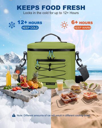 Кühltasche 24L: Водонепроникна сумка-холодильник для пікніка, пляжу, кемпінгу, офісу, транспортування продуктів (армійний зелений)