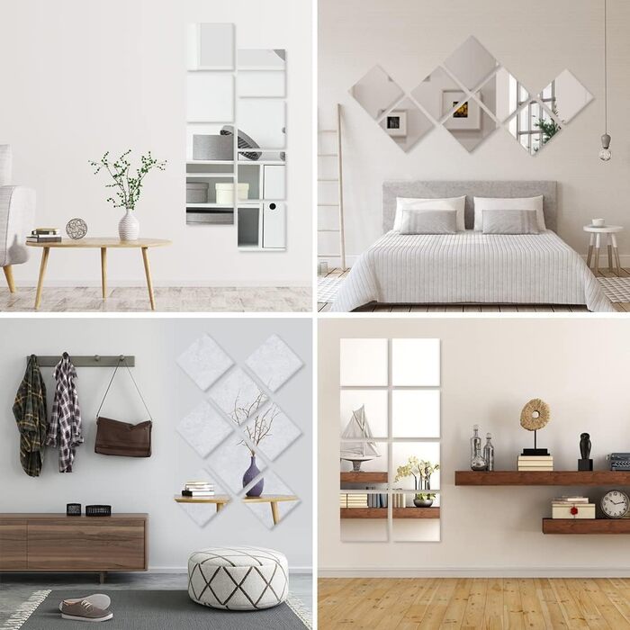 Дзеркальна плитка самоклеюча 15x15 см, 8 шт. - для декору стін, шаф, ванної кімнати, вітальні, спальні