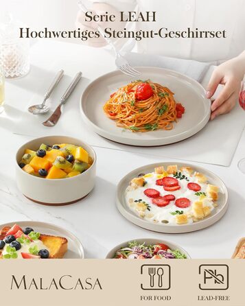 MALACASA Набір посуду з каменю 6 осіб, 18 предметів: тарілки, миски, керамічний сервіз з глазур'ю 