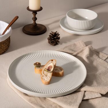 Набір посуду Starlight, 18 предметів: тарілки для 6 осіб, рельєфний, мікрохвильова піч та посудомийна машина, анти-подряпини, реактивна глазур, матовий бежево-білий