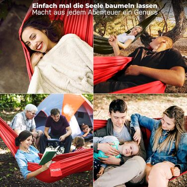 Hammock Outdoor with Mosquito Net for 2 People | 660 lbs (300kg) Weight Capacity | Double Hammock with Attachment Set | Nylon Camping Travel Hammock | 114.2 x 55.1 inches (290x140cm) (Red)