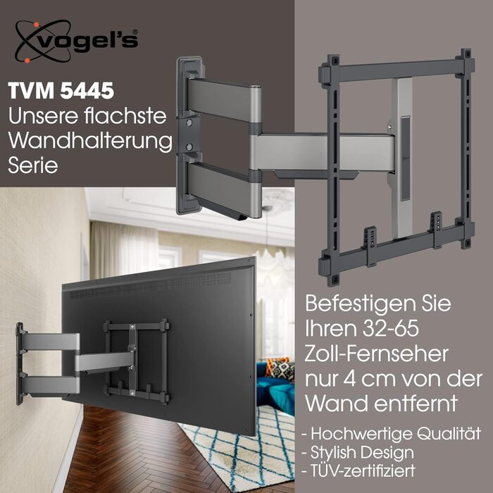 Кріплення для телевізора Vogel's Elite TVM 5445, поворотне, ультратонке, для телевізорів 32-65 дюймів, до 35 кг, кут повороту 180°, VESA 400x400, чорний